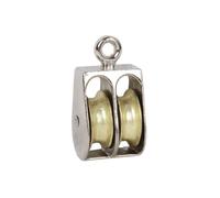 polea - polea doble fija niquelada de 40mm, robusta y duradera, ideal para sistemas de poleas y elevación de cargas.