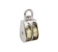 polea - polea doble giratoria niquelada de 40 mm, resistente y versátil, ideal para sistemas de tracción y manipulación de cargas.