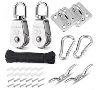 Poleas para acero 304 con 20m Cuerda Nylon Poleas para acero | Cuerda nylon 20m alta tensión, 2 poleas giratorias, para ideal izado remolque garage jardín taller