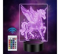Polemera Luz nocturna de unicornio para niños, regalos de cumpleaños para niñas, lámpara de unicornio con ilusión 3D con 16 colores que cambian por control remoto, decoración de habitación de niñas de