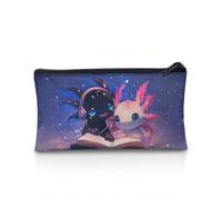 POLERO Estuche para lápices de dibujos animados con cremallera para niñas y niños, bolsa de papelería escolar, Lectura de axolotl, Talla única, Mochila escolar