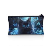 POLERO Estuche para lápices de dibujos animados con cremallera para niñas y niños, bolsa de papelería escolar, Gato negro, mariposa azul, Talla única, Mochila escolar