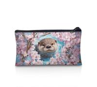 POLERO Estuche para lápices de dibujos animados con cremallera para niñas y niños, bolsa de papelería escolar, Otter Cherry Blossom, Talla única, Mochila escolar