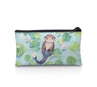 POLERO Estuche para lápices de dibujos animados con cremallera para niñas y niños, bolsa de papelería escolar, Otter Lotus, Talla única, Mochila escolar