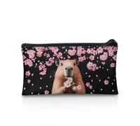 POLERO Estuche para lápices para niñas y niños, papelería escolar, estuche con cremallera para lápices para oficina, Capybara Cherry Blossom, Talla única, Mochila escolar