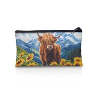 POLERO Estuche para lápices para niñas y niños, papelería escolar, estuche con cremallera para lápices para oficina, Highland Cow Girasol Moutain, Talla única, Mochila escolar