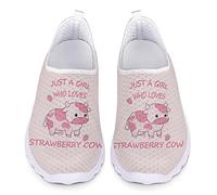 POLERO Just A Girl Who Loves Strawberry Cow Sneaker Shoes para Mujer Pink Cow Print Mesh Shoes Cute Cartoon Slip On Shoes, EU36