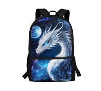 POLERO Mochila Galaxy para niñas, mochila ligera con estampado de animales espaciales, para el regreso a clases, Dragón blanco, M, Casual