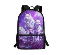 POLERO Mochila Galaxy para niñas, mochila ligera con estampado de animales espaciales, para el regreso a clases, Lobo morado, M, Casual