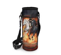 POLERO Portabotellas de agua para niños con correa para el hombro, bolsa portátil de neopreno, Fuego de caballos, M