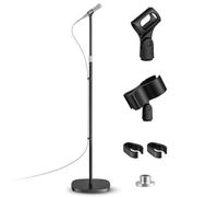 POLESTO Soporte de Micrófono - Pie de Micro Universal con Base Ponderada Compacta + 2 Grapas Universales, Altura Ajustable de 55cm a 170cm para Karaoke en Casa, Actuaciones Callejeras y Escenarios