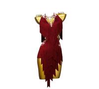 POLGDW Vestido De Baile Latino para Mujer Falda Concurso Flapper Salsa con Flecos Traje De Tango con Cuello En V Vestido De Baile De Salón Sin Mangas con Pedrería,A,3XL