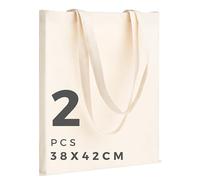 POLHIM Bolsas de algodón 38×42 cm - Beige - packs 2/6/12/24/48, lisas, reutilizables, asas largas, 100% algodón, Bolsas de algodón de 15 x 16.5 pulgadas, bolsas reutilizables de tela de compras (2)