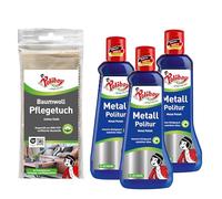 Poliboy - Abrillantador para metales brillantes, producto para el cuidado de metales con protección contra el deslustre, 3 x 200 ml, con paño de algodón, fabricado en Alemania