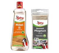 POLIBOY Aceite para muebles, producto nutritivo para muebles de madera, aceite de madera incoloro, 1 x 500 ml, con paño de algodón, fabricado en Alemania