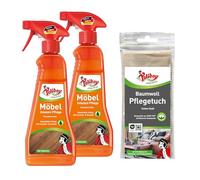 POLIBOY Cuidado intensivo de muebles - Cuidado para madera lacada - Cuidado protector y refrescante de la madera - Color neutro - 2 x 375 ml Spray matic con paño de algodón - Fabricado en Alemania