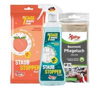 POLIBOY Juego de topes de polvo, limpiador multiusos clásico y paños de melocotón con efecto antiestático, contra el polvo, el polen y la suciedad, limpiador de muebles con paño de algodón, 500 ml +