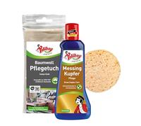 Poliboy - Limpiador de latón y cobre para limpiar el brillo contra el deslustre, limpiador de latón con cera de carnauba, 1 x 200 ml, con esponja y paño de algodón, fabricado en Alemania