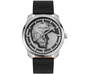 Police analógico modelo bleder 3h silver dial black strap. marca