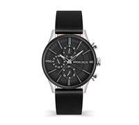 Police Barter PEWJF2195040 - Reloj multifunción para Hombre con Esfera Negra y Correa de Cuero Negro, Caja de Acero Inoxidable de 44 mm en Caja de Reloj de Marca, marrón, Talla única, Correa