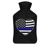 Police Blue Line - Botella de agua de goma con cubierta de felpa suave, bolsa de agua caliente para invierno, manos y pies, protección contra el frío, 1000 ml
