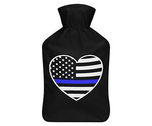 Police - Botella de agua de goma con diseño de bandera estadounidense con cubierta de felpa suave, bolsa de agua caliente para invierno, manos y pies, protección contra el frío, 1000 ml