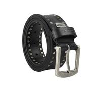 Police Cinturón de hombre de piel auténtica, tachonada, altura 4 cm, acortable, sin níquel, talla 52-56, Negro , 125 cm