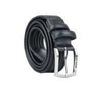 Police Cinturón trenzado elástico de piel auténtica para hombre, cómodo y acortable, altura 3,5 cm 115 (Talla 48-52), Azul Oscuro 07, 115 (Taglia 48-52)