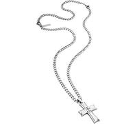 Police Collar para hombre con colgante de cruz de acero inoxidable y circonitas cúbicas, color plata, 70 cm de longitud, PJ26160PSS.01, Länge 70 cm, Acero inoxidable, Circonia cúbica