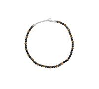 Police Collar para hombre con perlas negras y ojo de tigre, talla única, acero inoxidable, sin piedras preciosas