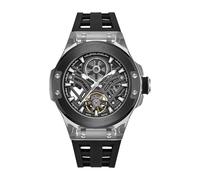 Police Cyclone 42 mm Mens automático Negro/Plata dial con Silicona Negra