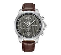 Police Mensor - Reloj cronógrafo para hombre con correa de piel, 44 mm, Gris/Marrón, Moderno