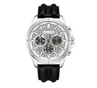 Police Malawi - Reloj híbrido de cuarzo con movimiento automático para hombre con correa de piel, 45 mm, negro/plata, Correa