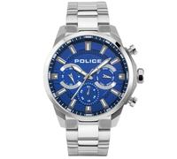 Police Menelik Esfera Azul Brazalete de Acero Inoxidable Plata Reloj multifunción para Hombres, 46mm