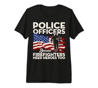 Police Officers Because Firefighters Need Heroes USA Flag Camiseta Premium
