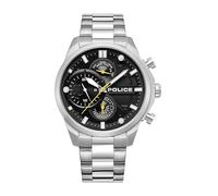 POLICE Reactor Esfera Negra Brazalete de Acero Inoxidable Plata Reloj multifunción para Hombres, 44mm