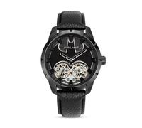 Police - Reloj Dark Night - Edición Limitada - Vista del Movimiento automático en acción. Caja IP Negra, Correa de Piel Lichi, Emblemas de Batman y Resistencia al Agua, 5 ATM. Tamaño 45x51.5mm.