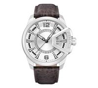 POLICE - Reloj subrayado para hombre, esfera plateada, correa de cuero marrón - PEWJB0005601, correa, correa, Correa