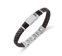 POLICE Ridgecord - Pulsera de acero inoxidable para hombre, Mediana, Cuero, Sin piedra preciosa