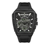 Police Tough Gear - Reloj cronógrafo con esfera negra y correa de silicona negra para hombre con caja de acero inoxidable, color negro, moderno, negro, Moderno