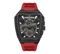 Police Tough Gear - Reloj cronógrafo para hombre con esfera negra y correa de silicona roja con caja de acero inoxidable, correa roja, rosso, Correa