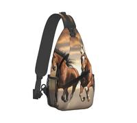 Poliéster Bolso Cruzado Arte de caballo salvaje corriendo con animales Mochilas Cruzadas Antirrobo Mochila Pecho para Excursión Tactica Hombre