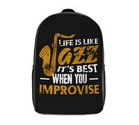 Poliéster Bolso Mochila Saxofón Clásico Jazz Mochila De Viaje Elegante Mochila para Escuela para Gimnasio, Adolescente, Hombres, 42X32X14Cm