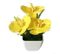 Poliéster Fake Orchid Bloom 11.5cm Decoración de escritorio (Amarillo)