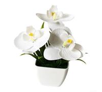 Poliéster Fake Orchid Bloom 11.5cm Decoración de escritorio (Blanco)