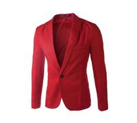 Poliéster Slim Fit Casual Blazer para hombres Color sólido Solo pecho Chaqueta de longitud regular para todo el año desgaste (L rojo)
