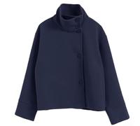 Poliéster Spandex Blend Mujer Recortada Chaqueta Stand Collar(Blue L) | Perfecto para viajes, uso diario, estilo urbano, fiestas de vacaciones, para ocasiones versátiles al aire libre