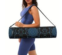 Polietileno con estampado de flores mandala azules para bolsa de tapete de yoga con correa de ajustable, duradero y portátil para yoga, gimnasio, viajes y senderismo - para complementos de yoga