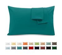 Poligino Funda Almohada 100% Algodón 50x80 cm 2 PCS, Juego de 2 Funda Almohada de Suave Puro Algodón, Sin Cremallera Cepillada con Cierre de sobre TórtolaTurquesa