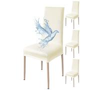 Poligino - Funda de Silla de 4 Piezas Impermeable, Funda para Silla de Comedor, Funda para Silla Extensible, Universal, fácil de Instalar, fácil de Limpiar (Crema Blanca, 4 Piezas)